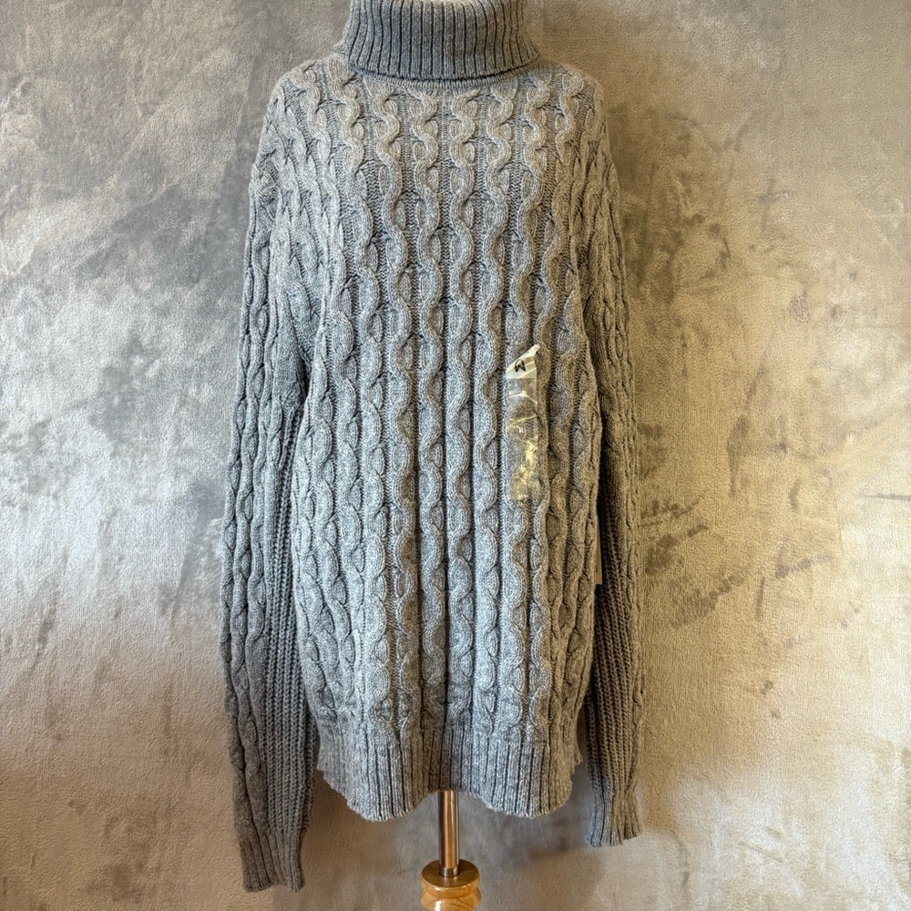 NWT Mutual Weave Cable Knit Turtleneck Sweater Gray Wmn’s XL